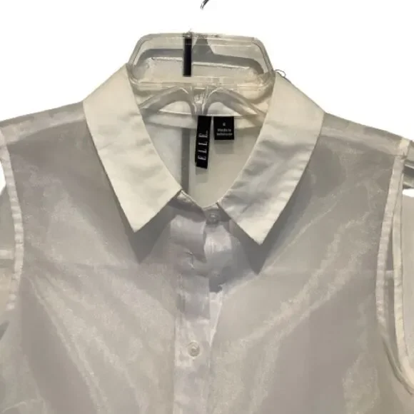 ‎ELLE SHEER SLEEVELESS BUTTON UP TOP SIZE 6 - Picture 2 of 6